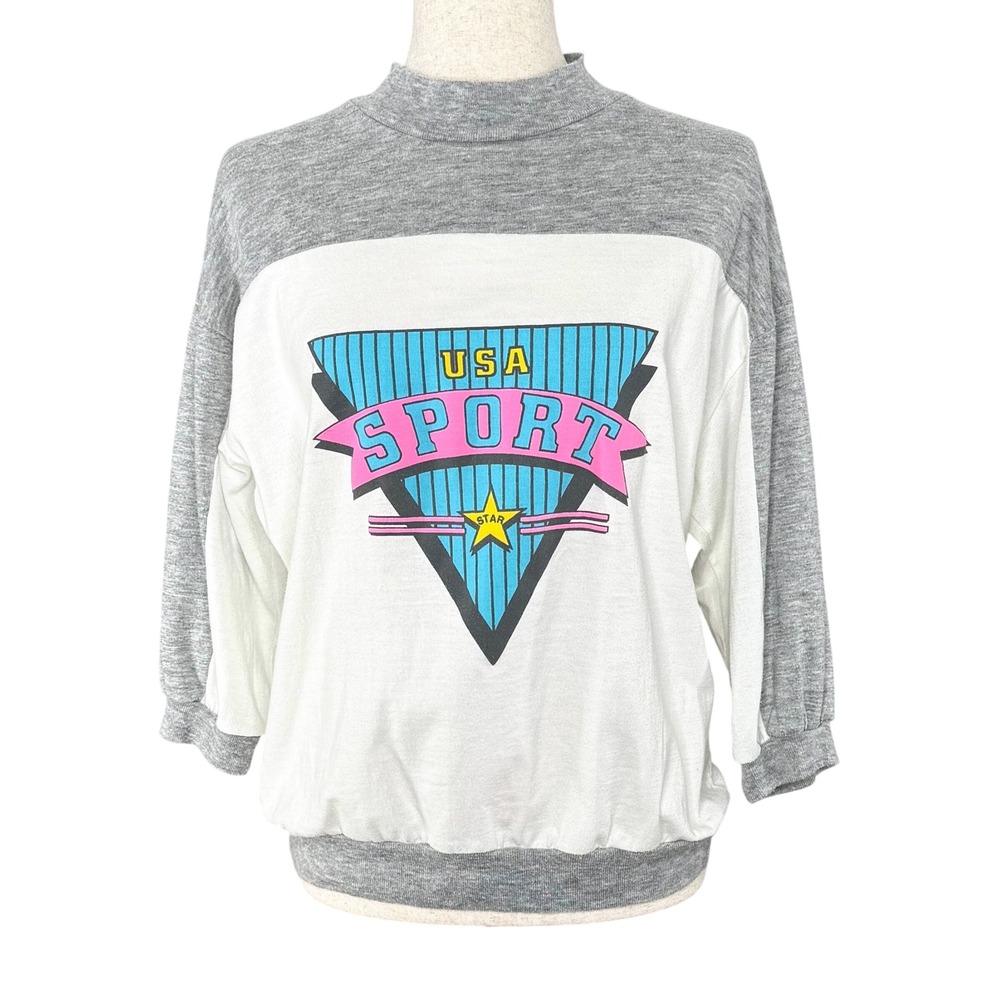 Style Up of California Vintage 80s USA‎ Sport Colorblock Mock Neck Sweatshirt M